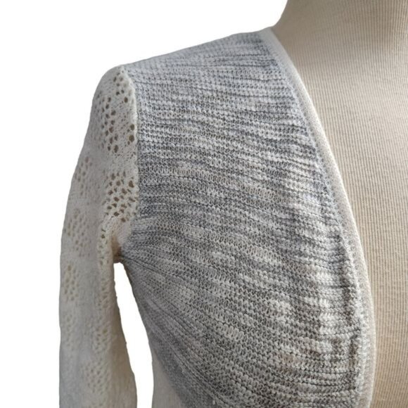 Closet Space Large Gray White Stretch Open Front Cardigan Sweater - Picture 3 of 6